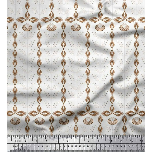 Soimoi Silk Fabric Artistic Leaves Print Sewing Fabric Yard 42 Inch Wide