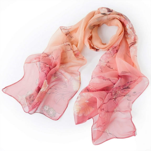 SC-Chiffon Bird Blossom Peach | Chiffon Scarf