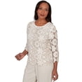 thumbnail image 3 of Alfred Dunner Womens Floral Crochet Three Quarter Sleeve Top, 3 of 4