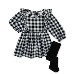 Wonder Nation Baby Girls Dress and Tights Outfit Set, 2-Piece, Sizes 0/3-24 Months