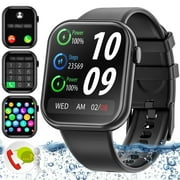 Mingdaln Men's Women's Smart Watch 1.85 Inch Touch Screen Fitness Tracker Watch, IP67 Waterproof Sports Smart Watch for Android Ios (Black)