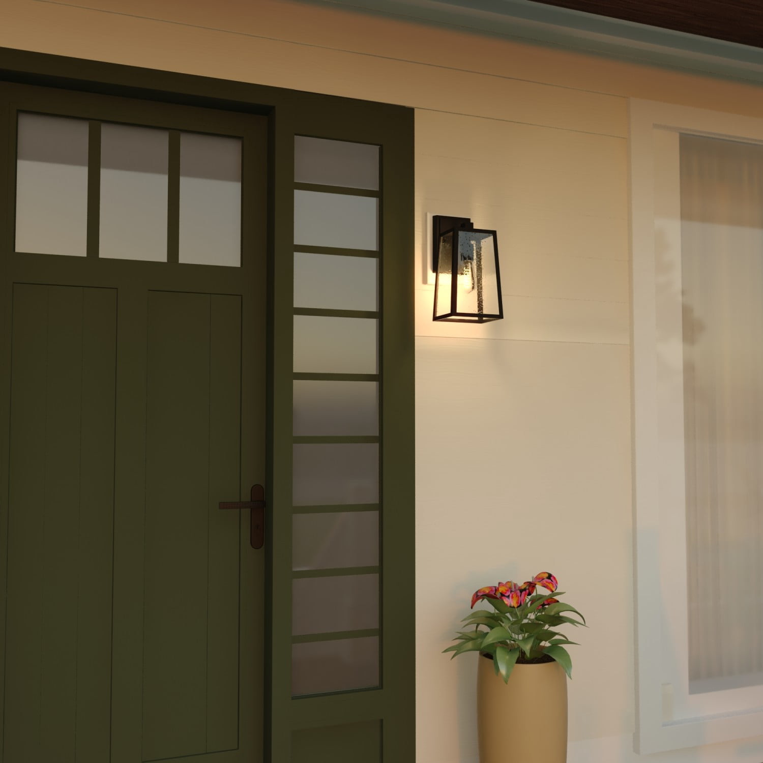 Sutton 14 in. H Black Outdoor Hardwired Sconce Wall Light made of Durable Steel, Clear Seeded Glass
