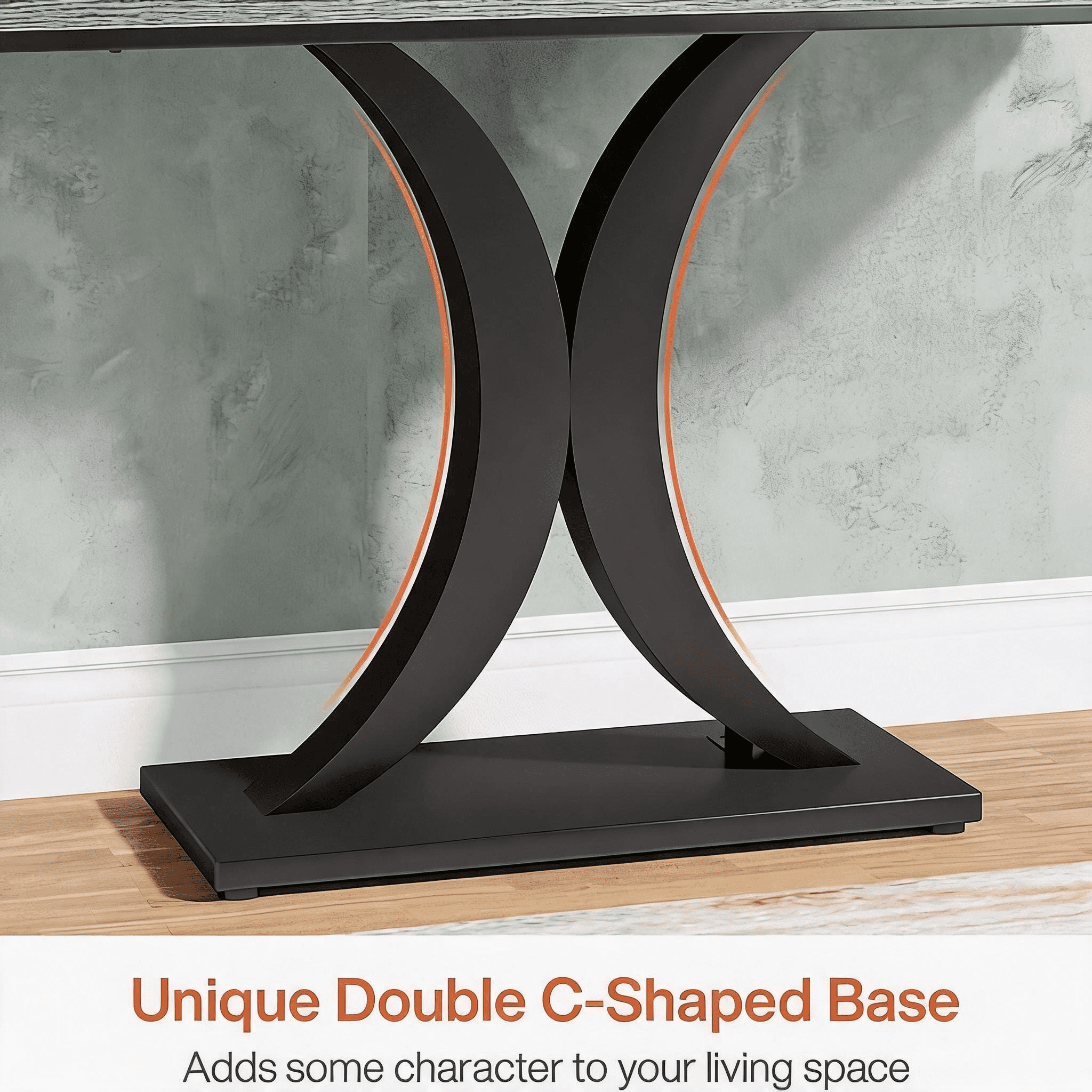 39.4" Industrial Console Table - Rustic Brown Wood Grain with Curved Edge, Heavy-Duty Geometric Base - Narrow Entryway Table for Living Room, Hallway & Foyer