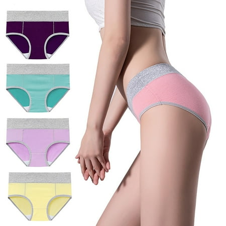 XWSHYW Panties for Women Plus Size 4 Pack Fashion Solid Color High Waist Ladies Panties Leisure Stretch Full Coverage Cotton Underwear Winter Savings Clearance