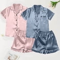 thumbnail image 4 of Pajamas Sets Women Satin Short Sleeve Sleepwear Button Down Loungewear Pjs Set with Pants, 4 of 4