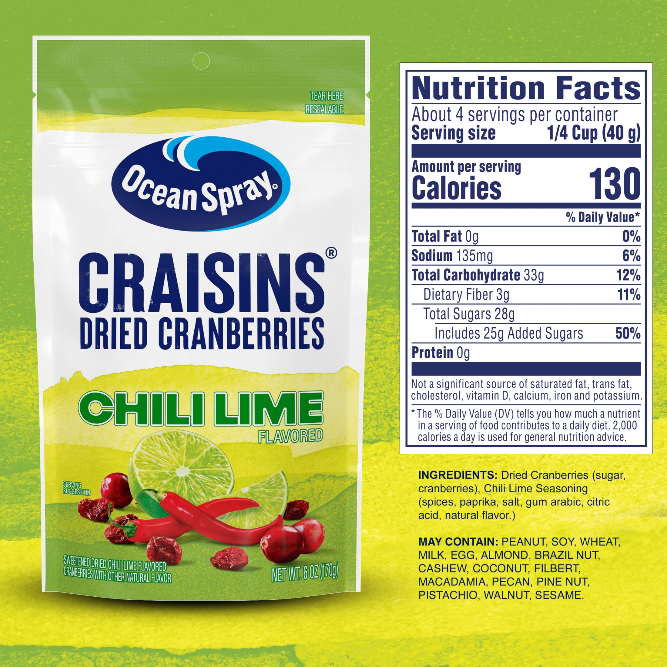 (8 pack) Ocean Spray® Chili Lime Flavored Craisins® Dried Cranberries 6oz