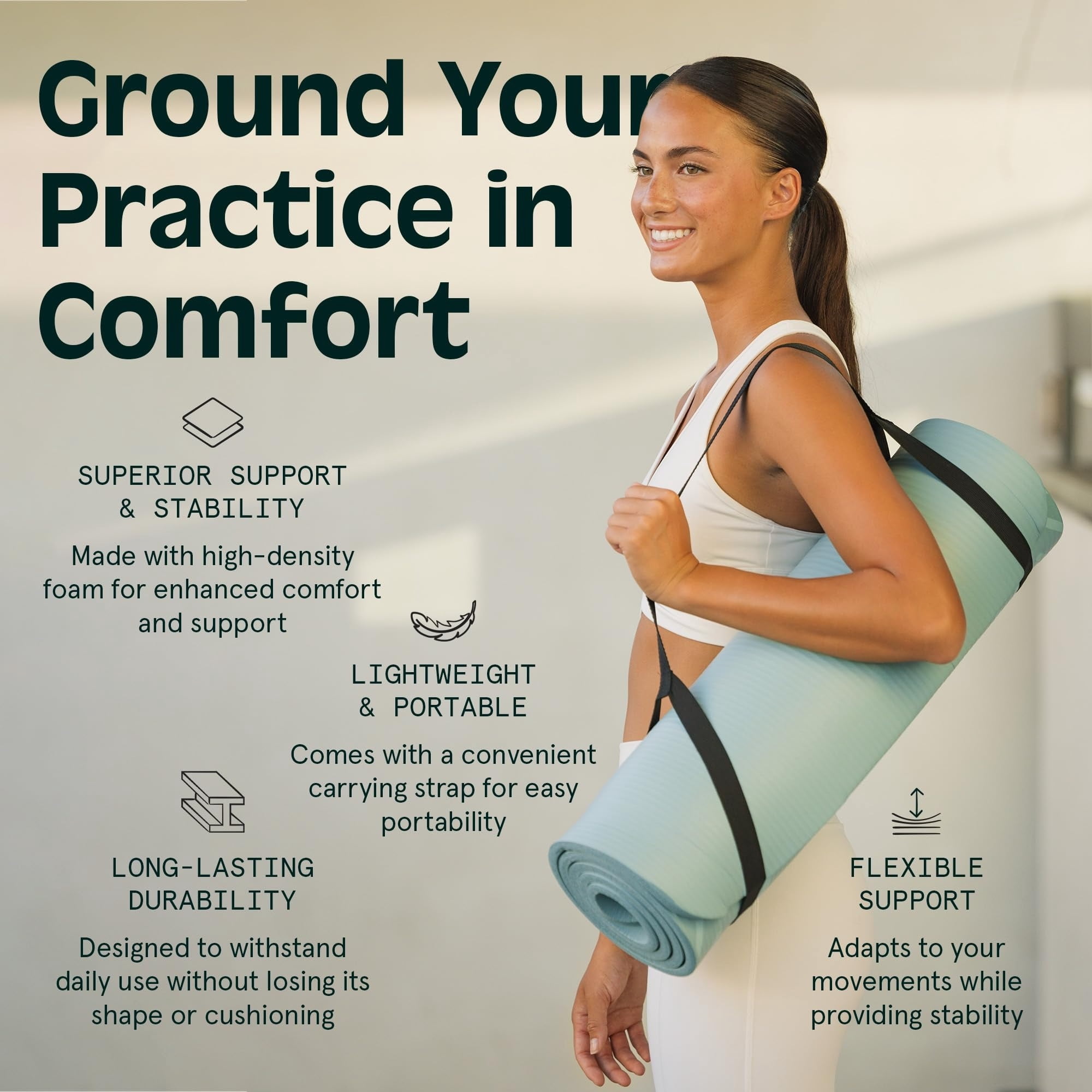 72"x24" Thick Non-Slip Yoga Mat BPA-Free Exercise Mat with Carrying Strap for Pilates & Fitness