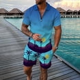 thumbnail image 2 of toraway Mens Suits 2 Piece Plus Size Male Casual Striped Gradient Ramp Print Two Piece Suit Zipper Short Sleeve Top Blouse Suit Drawstring Pocket Short Set XL, 2 of 4
