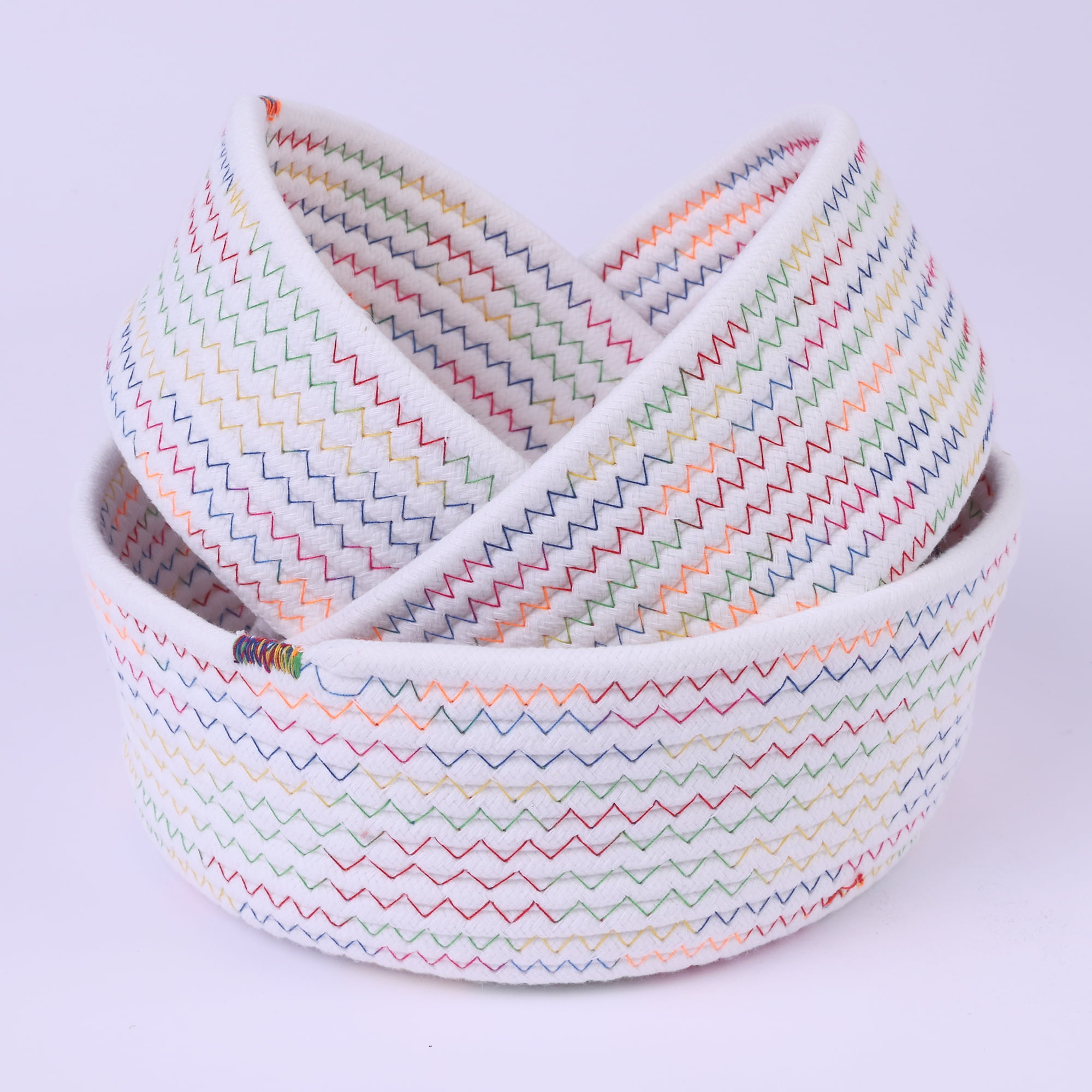 Unique Bargains Round Woven Storage Basket Small Storage Bin for Home Decor White S