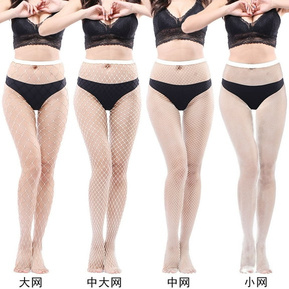 XmhyTop-A 4-Piece White High-Waist Fishing Net Tight Pantyhose