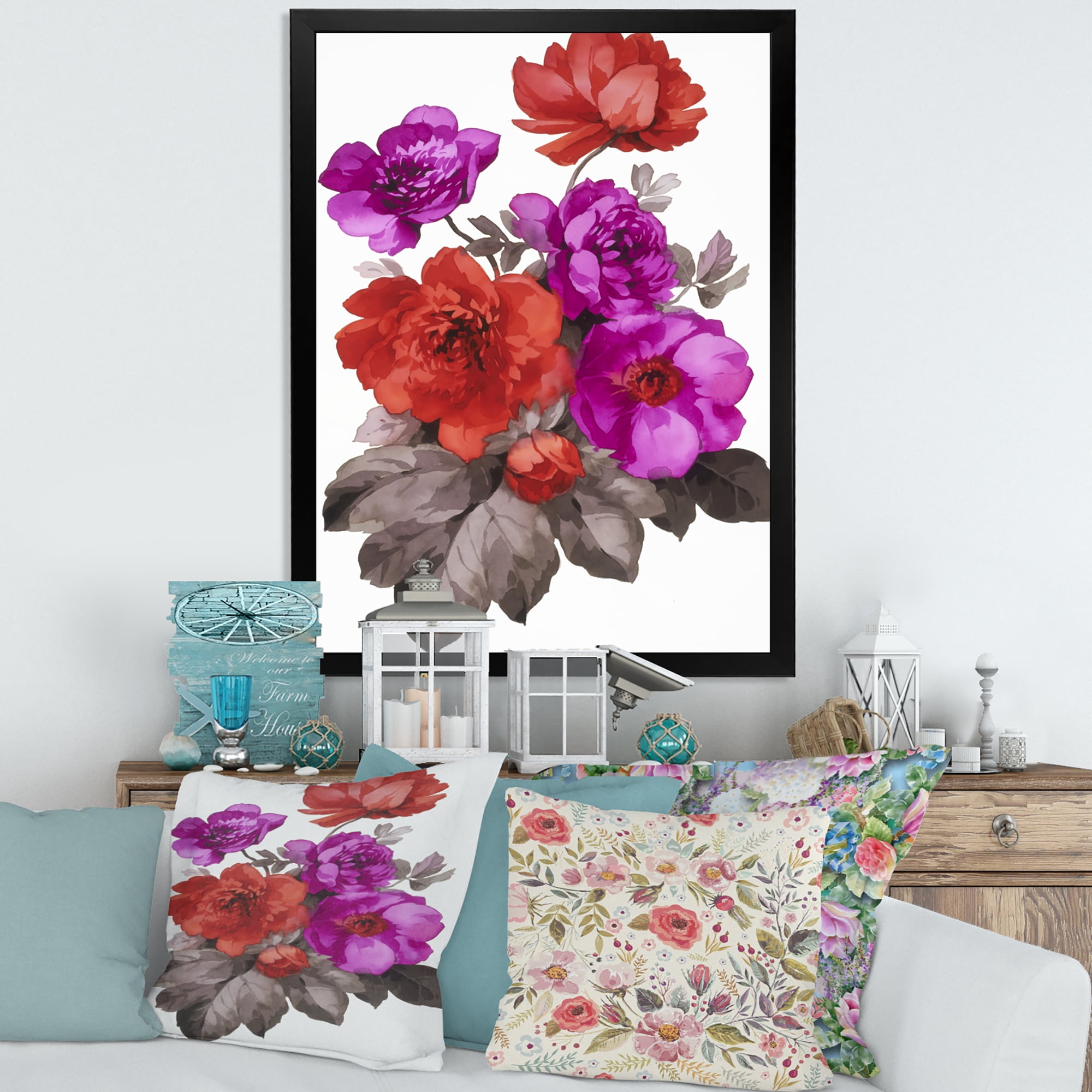 Designart 'Fuchia and Red Flowers' Traditional Framed Art Print