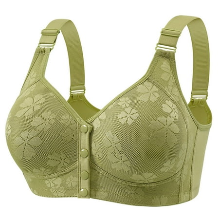 ALLLIST Bras for Women Plus Size No Wire Front Closure Sleep Embroidery Green Comfy T Shirt Womens Lingerie Size S-5XL
