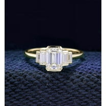 solitaire jewels 2.25CT Emerald Moissanit Five Stone Engagement Ring For Women, 14K Yellow Gold