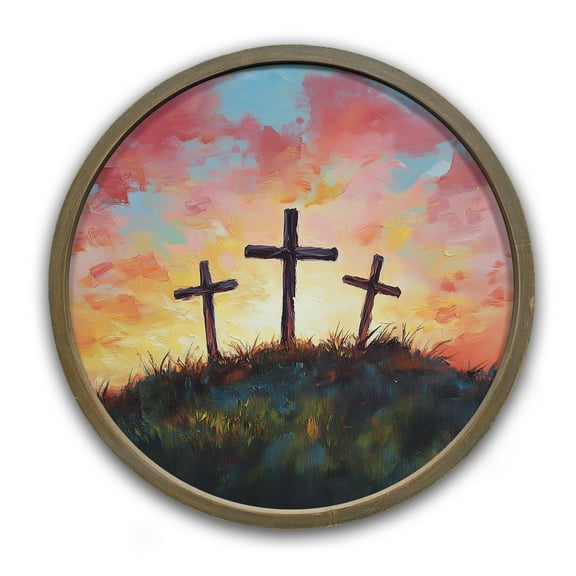 Creative Products Cross Trio 20 x 20 Round Brown Framed Print