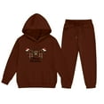 thumbnail image 4 of Conjunto de sudadera con capucha de manga larga para niños con estampado invernal y pantalones deportivos con lazo en las piernas, deportivo informal con forro polar para mayor calidez, conjunto de do, 4 of 5