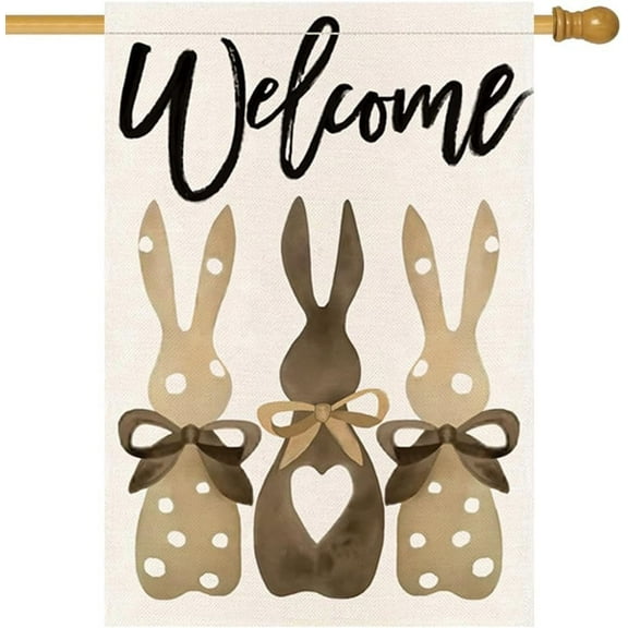 Easter Welcome Bunny 28x40 Double Sided for Outside Polka Dot Rabbit with Bow Spring Large Garden flag Outdoor Easter Farmhouse Decorations 10-b28