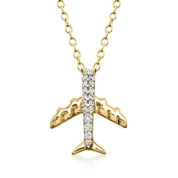 Ross-Simons 0.10 ct. t.w. Diamond Airplane Necklace in 18kt Gold Over Sterling, Women's, Adult