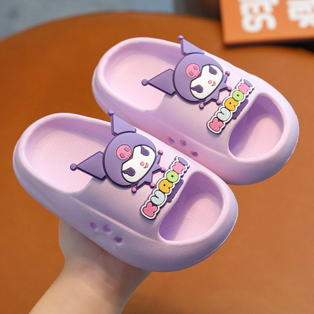 Zapatillas Kawaii Sanrio para niños, chanclas antideslizantes con plataforma de Hellokitty Cinnamoroll para el hogar, cómodas de Anime, sandalias de playa al aire libre