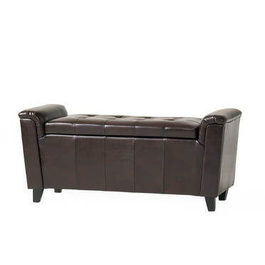 Noble House Armed PU Storage Bench, Brown