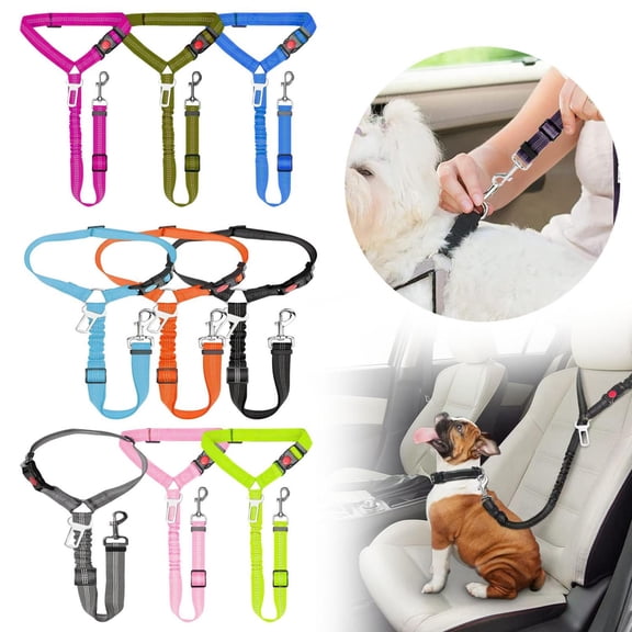 Goowood Dog Seat Belt for Car Adjustable Elastic Bungee Buffer 2 in 1 Pet Car Leash Headrest Restraint Reflective Dog Car Harness Tether for Safe Travel with Small Medium and Large Dogs