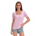 thumbnail image 6 of Women's 2-Pack Casual Loose T-Shirts Square Neck Ruffle Puff Sleeve Short Sleeve Summer Tops Black/pinkstripe, 6 of 7