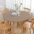 thumbnail image 3 of Brown and White Checkerboard Pattern Round Fitted Tablecloth with Elastic Edge,Dining Table Cover Waterproof,Outdoor Round Tablecloth for Camping,Dining,Indoor and Outdoor, 3 of 7