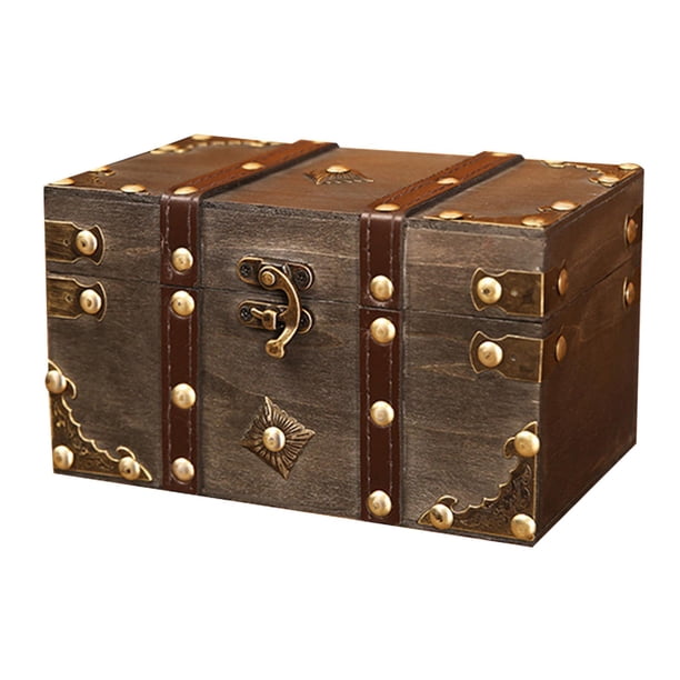 Baúl de madera para guardar joyas, organizador de regalos, rectangular, con tapa S