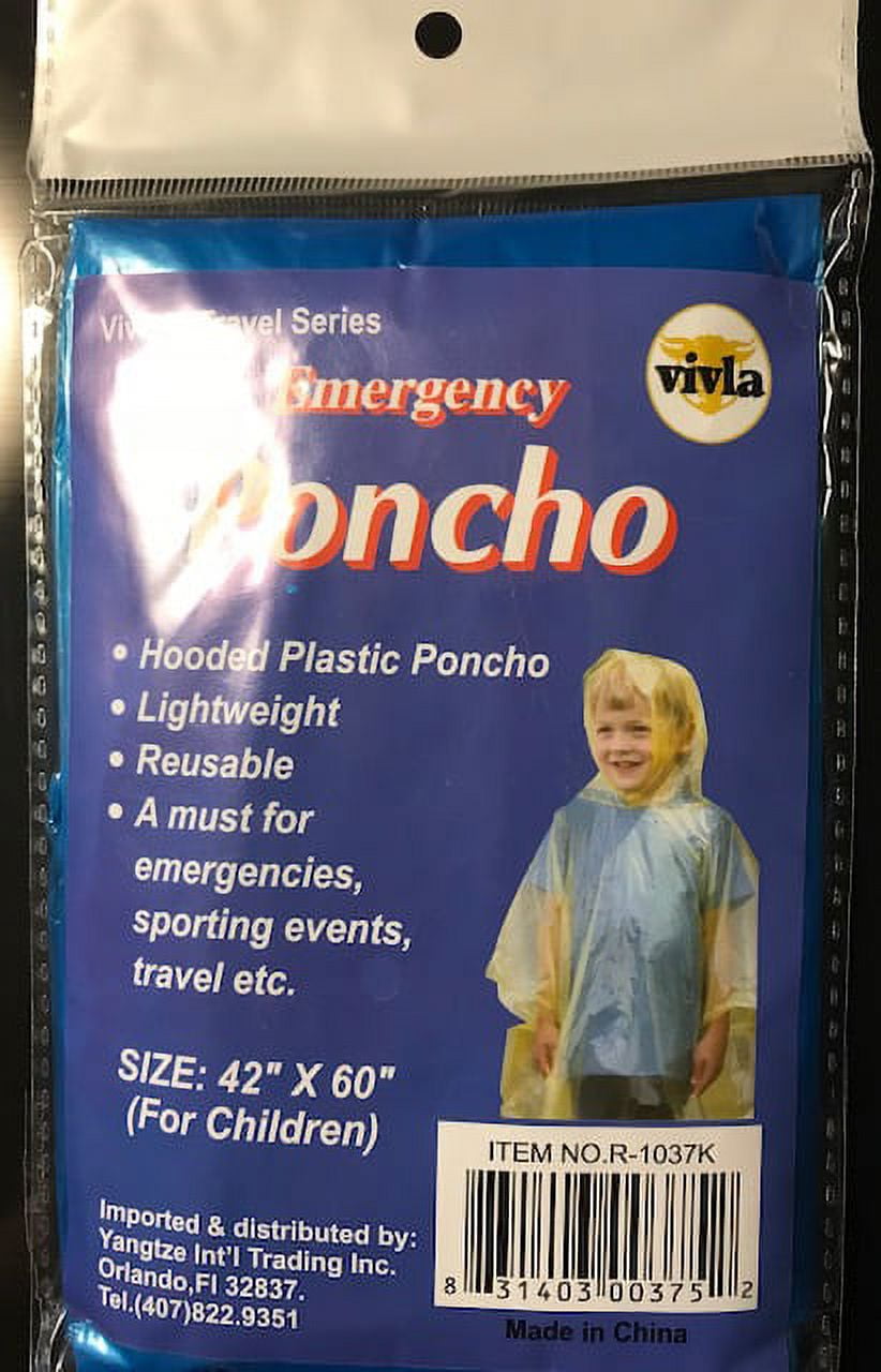 Vivla Emergency Kit Poncho, Pocket Size, 40" x 60", Rain Poncho