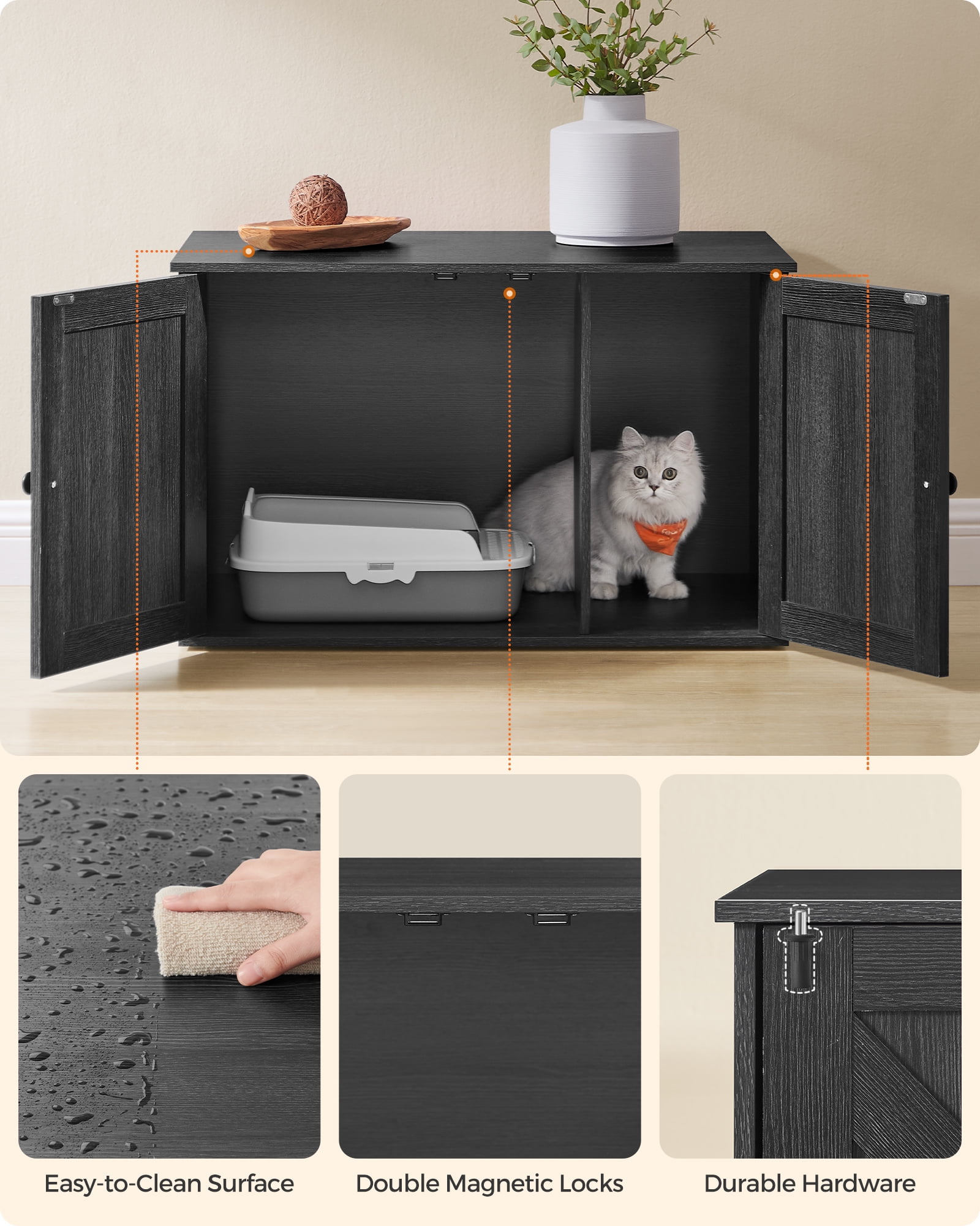 Hidden Cat Litter Box Enclosure Furniture Large Multi-Functional Cat Litter Box Washroom with Removable Divider Black