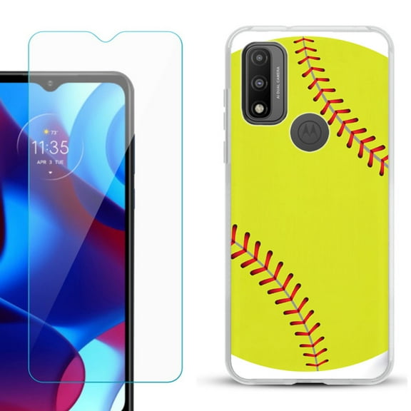 Slim-Fit Gel TPU Phone Case for Motorola Moto G Pure, with Tempered Glass Screen Protector, by OneToughShield ® - Softball Green