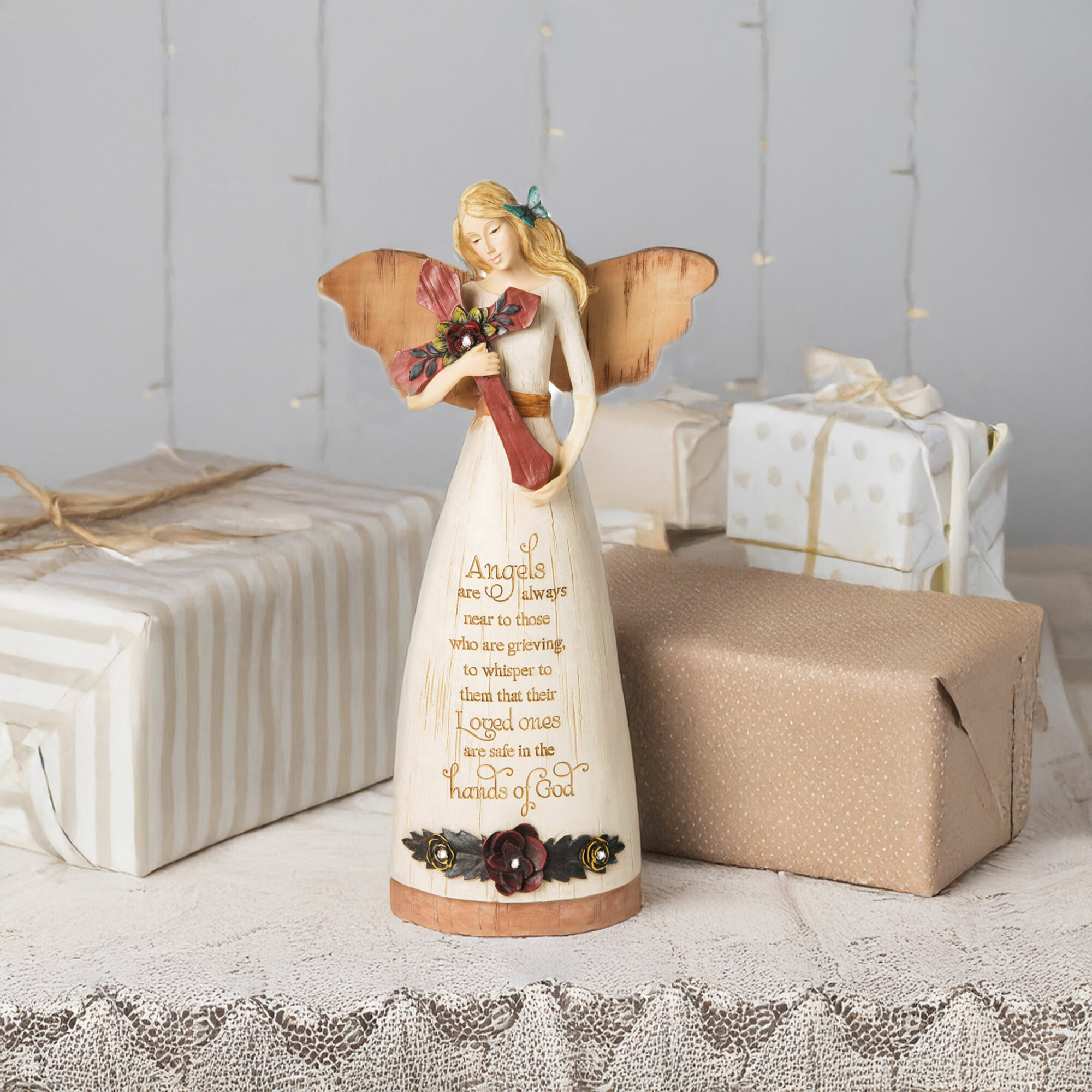 Pavilion Gift Company-Sympathy Angel Holding Cross 9 Inch