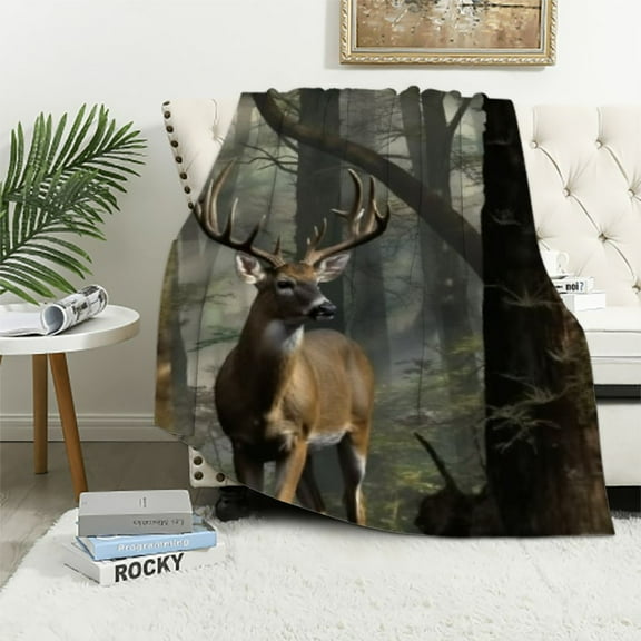 Patifu Camo Buck Deer Blanket Soft Fleece Throw Blanket Cozy Fuzzy Warm Flannel Blankets for Women Men for Couch Bed Sofa All Season Gift 40x50in