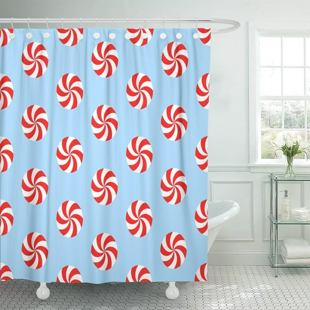 ABPHQTO Cortina de ducha Christmas Peppermints Candy Red y White Swirls on Light 152x180 cm ABPHQTO PKNMT60x72Shower-6245
