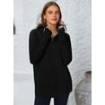 thumbnail image 4 of PRETTYGARDEN Womens Long Sleeve Quarter Zip Pullover Sweater Casual Loose V Neck Collared Ribbed Knit Jumper Tops Thumb Hole, 4 of 9