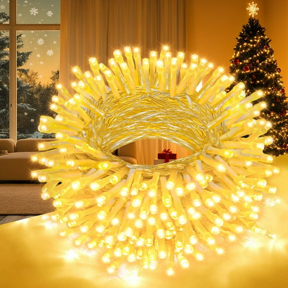 Rosnek 32Ft 100LEDs Christmas Lights Indoor Outdoor, Christmas Tree Lights Waterproof 8 Modes Twinkle Fairy String Light Plug in for Bedroom Wedding Party Holiday Xmas Decoration, Warm White