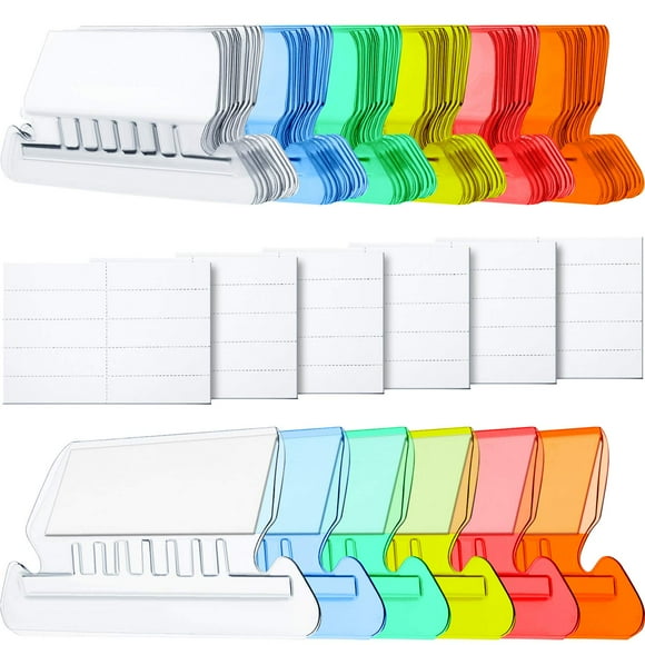 Hanging Folder Tabs and Inserts for Organize and Distinguish Hanging Files, 2 Inch, clear to Read (60 Sets, Angle Design Multicolor A)