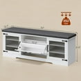 thumbnail image 2 of Farmhouse Storage Bench with Cushion, 57in Shoe Cabinet with Metal Barn Door and Half Hidden Storage Space for Entryway, Bedroom, Living Room, Old White, 2 of 7