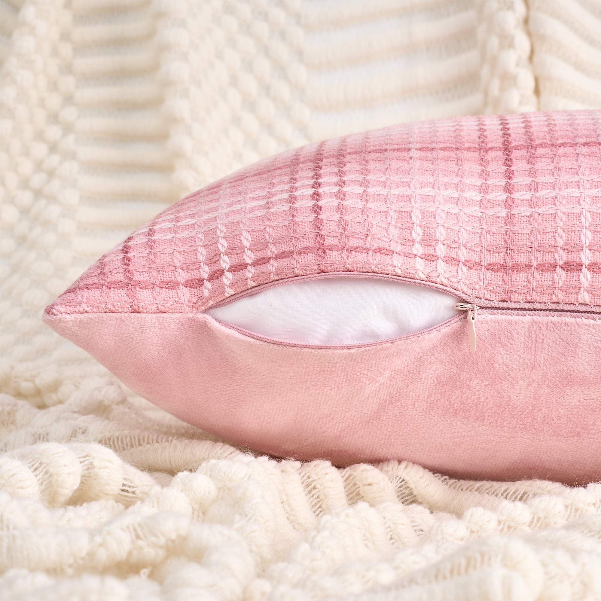 Unique Bargains Plaid Decorative Throw Pillow Covers Pack of 2 Pink 20" x 12"