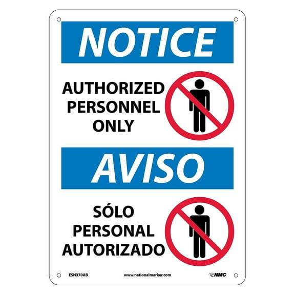 National Marker Authorized Personnel Only Bilingual (W/Graphic) 14X10 .040 Aluminum Notice Sign