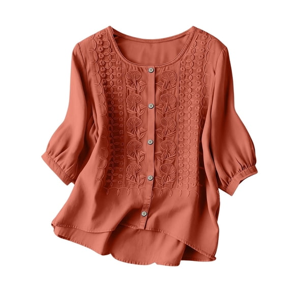 Boho Tops for Women 3/4 Sleeve Boho Tops Plus Size Cotton Tops Cotton Gauze Shirts for Women Renaissance Peasant Top Women Crochet Crop Tops Bohemian Vacation Top