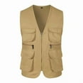 thumbnail image 3 of Men's Fishing Vest Zip Front Sleeveless Jacket Cargo Vest Jacket Multi Pockets for Summer Travel Outdoor Work Photo Cargo Gold Xl by Awwp, 3 of 3