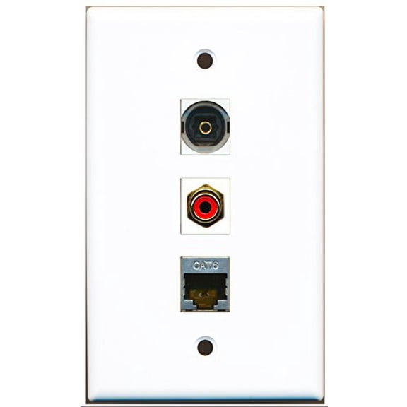 RiteAV - 1 Port RCA Red and 1 Port Shielded Cat6 Ethernet and 1 Port Toslink Wall Plate