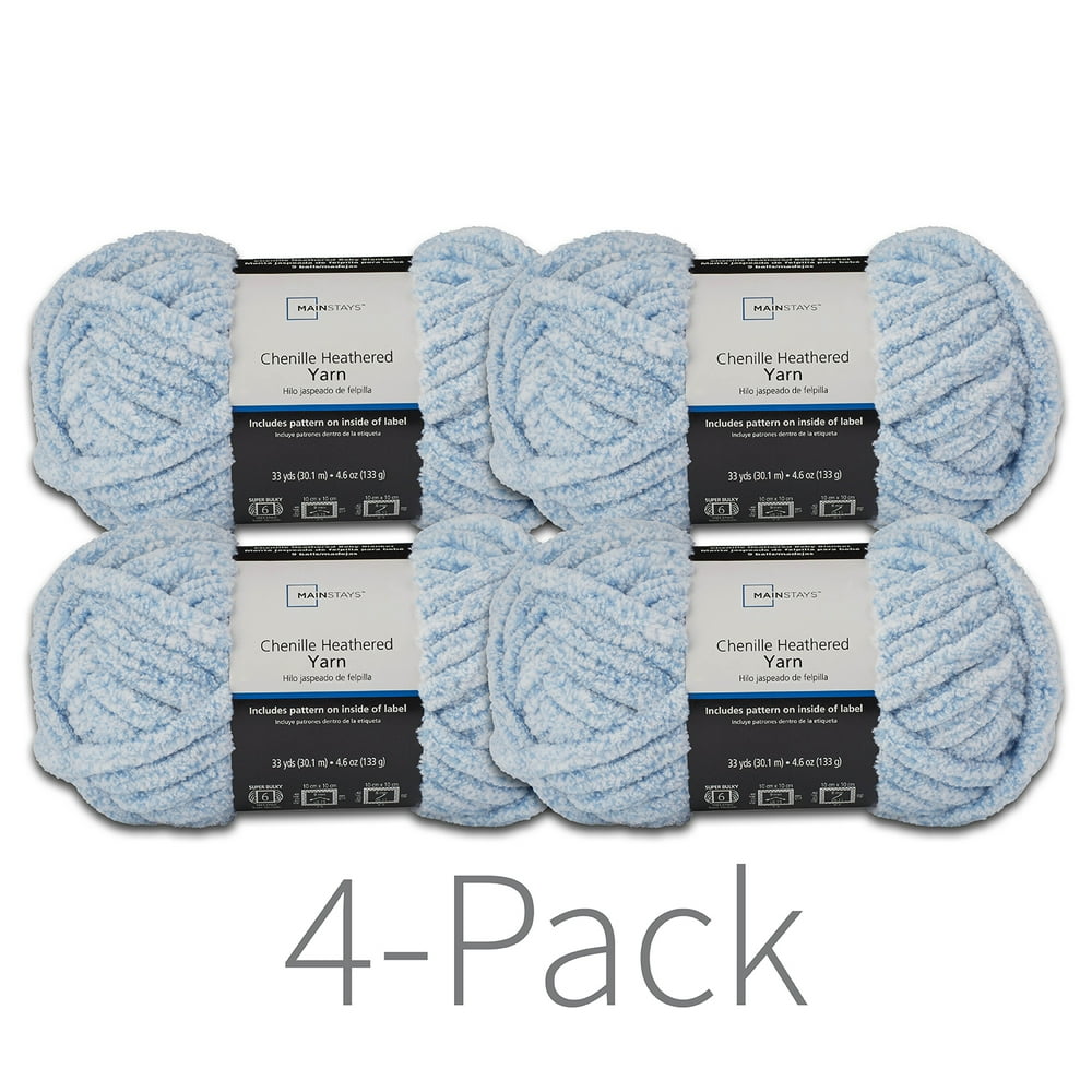 Mainstays Chenille Heathered Yarn, Blue Shell, 33 Yards, Super Bulky