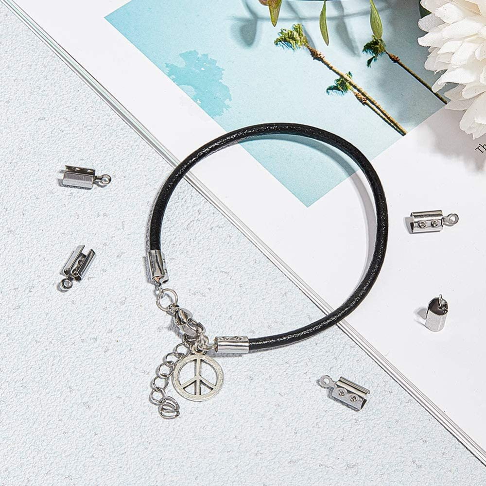 500pc Resistant 304 Stainless Steel Folding Crimp Ends Fold Over Crimp Cord Stainless Steel Color 12x6.5mm Hole: 1.5mm Inner Diameter: 6mm