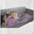 thumbnail image 6 of Aloha Soft Flannel Fleece Blanket, Hand Lettering with Hibiscus Lily Plumeria Flowers and Palm Leaves on Pink Backdrop, Cozy Plush for Indoor and Outdoor Use, 70" x 90", Multicolor, by Ambesonne, 6 of 6