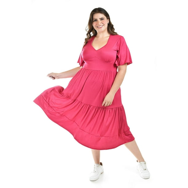 Vestido midi casual Roman Fashion /Tallas Extras, 4285 (Fiusha) fucsia 40
