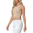 thumbnail image 4 of INSPIRE CHIC Women's Top Ribbed Knit Tank Crew Neck Sleeveless Crop Tassel Trim Vest M Khaki, 4 of 6