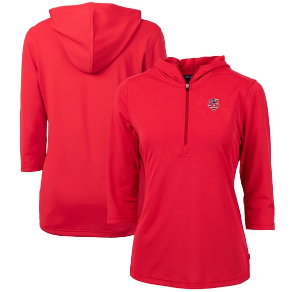 Women's Cutter & Buck Red Minnesota Twins Americana Logo DryTec Virtue Eco Pique Recycled Half-Zip Pullover Hoodie