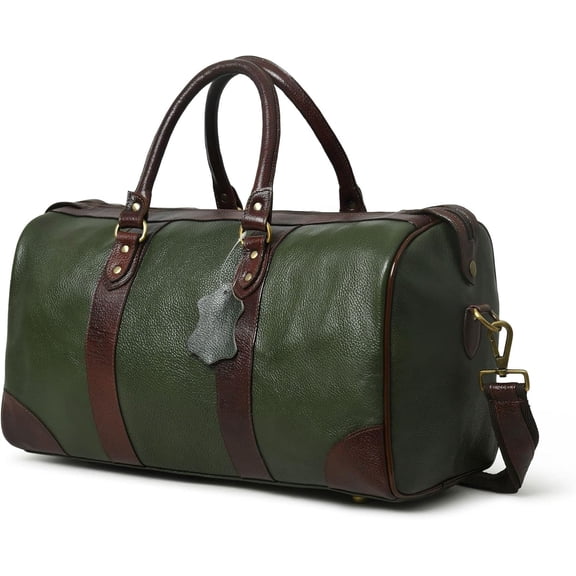 Leather Duffle Weekender Bag 18" – Handmade Soft Cowhide Travel Duffel for Men & Women with Brass Fittings, Dark Green