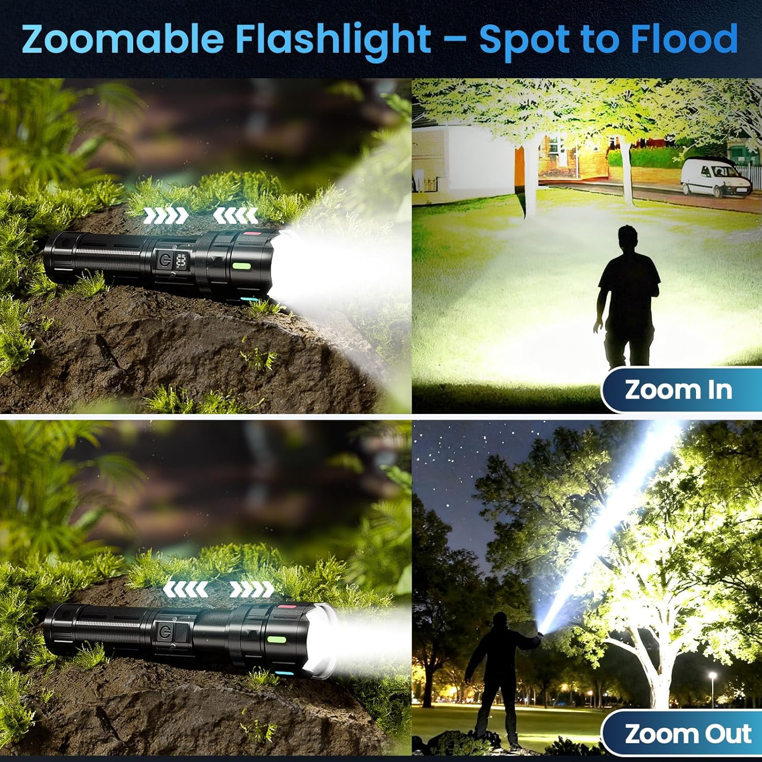 Rechargeable Flashlight, 2000 High Lumens, 5 Modes Super Bright LED Flashlight, USB-C Charging,1000m Long Distance, IPX54 Waterproof for Camping Hiking